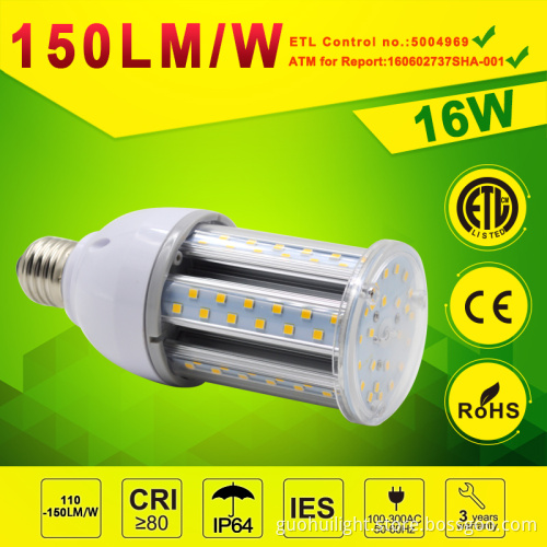IP64 LED Corn lamp 16w 150lm/w for garden lighting